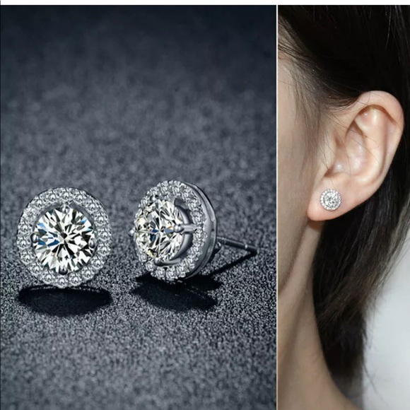 New Shine Stud 925 Silver White Sapphire earrings - Picture 7 of 8